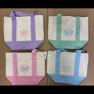 Traders joe mini spring Canvas Tote Bag Set - Purple, Green, Pink, Blue